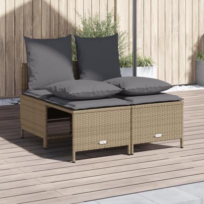 Set canapele de grădină, 4 piese, cu perne, bej, poliratan GartenMobel Dekor