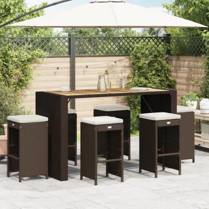 Scaune de bar pentru grădină cu perne, 6 buc., maro, poliratan GartenMobel Dekor