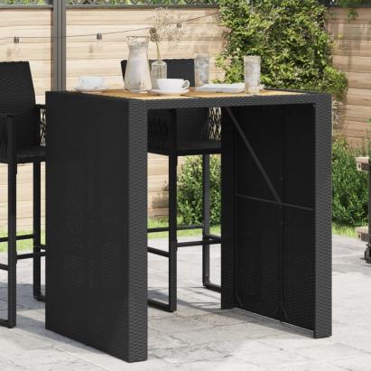 Masă bar grădină blat lemn acacia negru 105x80x110 cm poliratan GartenMobel Dekor