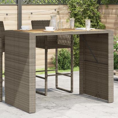 Masă bar grădină, blat lemn acacia, gri 145x80x110 cm poliratan GartenMobel Dekor