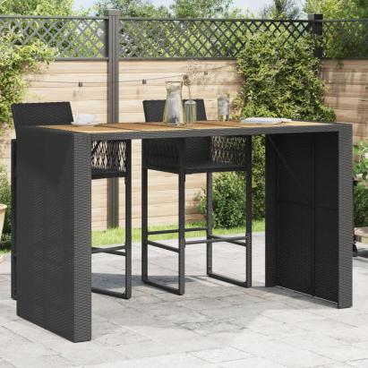 Masă bar grădină blat lemn acacia negru 185x80x110 cm poliratan GartenMobel Dekor