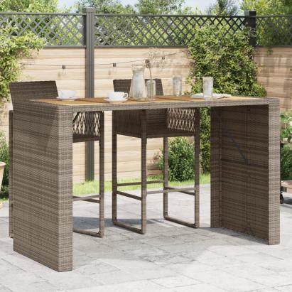 Masă bar grădină, blat lemn acacia, gri 185x80x110 cm poliratan GartenMobel Dekor