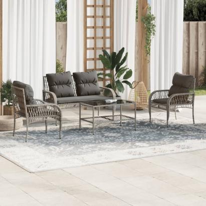 Set canapea de grădină cu perne, 4 piese, gri, poliratan GartenMobel Dekor