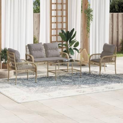 Set canapele de grădină, 4 piese, cu perne, bej, poliratan GartenMobel Dekor