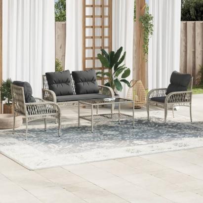 Set canapea de grădină cu perne, 4 piese, gri deschis poliratan GartenMobel Dekor