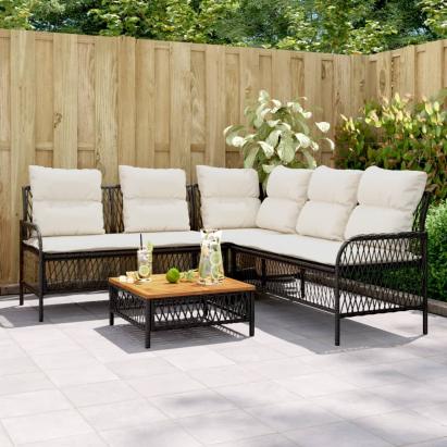 Set canapele de grădină cu perne, 2 piese, negru, poliratan GartenMobel Dekor