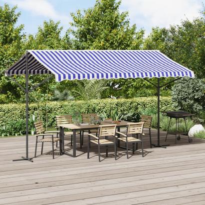 Copertină independentă, albastru și alb, 400x300 cm textil/oțel GartenMobel Dekor