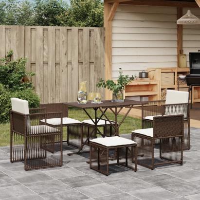Set mobilier de grădină cu perne, 7 piese, maro, poliratan GartenMobel Dekor
