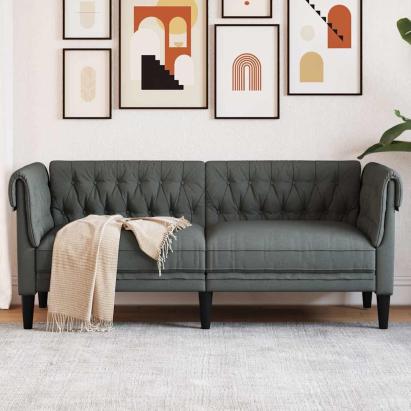 Canapea Chesterfield cu 2 locuri, gri închis, material textil GartenMobel Dekor