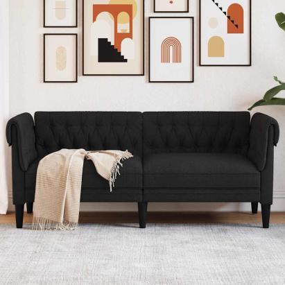 Canapea Chesterfield cu 2 locuri, negru, material textil GartenMobel Dekor