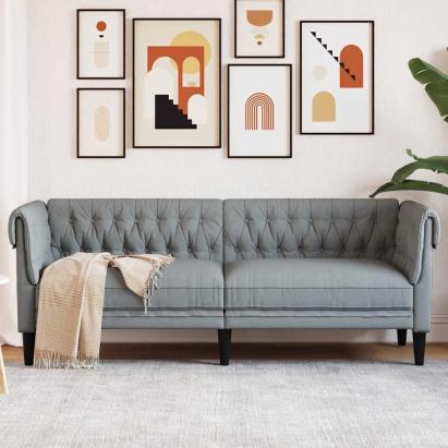 Canapea Chesterfield cu 3 locuri, gri deschis, material textil GartenMobel Dekor