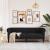 Canapea Chesterfield cu 3 locuri, negru, material textil GartenMobel Dekor
