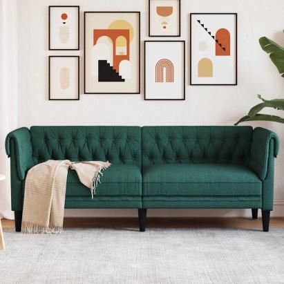 Canapea Chesterfield cu 3 locuri, verde închis, material textil GartenMobel Dekor