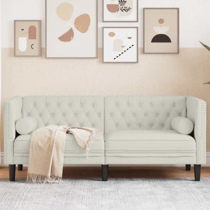 Canapea Chesterfield cu pernuțe/2 locuri, crem, catifea GartenMobel Dekor