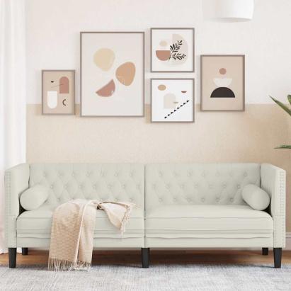 Canapea Chesterfield cu pernuțe/3 locuri, crem, catifea GartenMobel Dekor