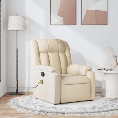 Fotoliu rabatabil de masaj, crem, material textil GartenMobel Dekor