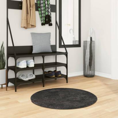 Covor pufos "PAMPLONA" cu fire înalte, antracit modern Ø 80 cm GartenMobel Dekor