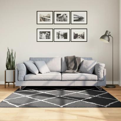 Covor pufos "PAMPLONA" fire înalte negru/crem modern 160x160 cm GartenMobel Dekor