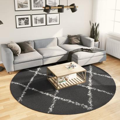 Covor pufos "PAMPLONA" fire înalte negru/crem modern Ø 240 cm GartenMobel Dekor