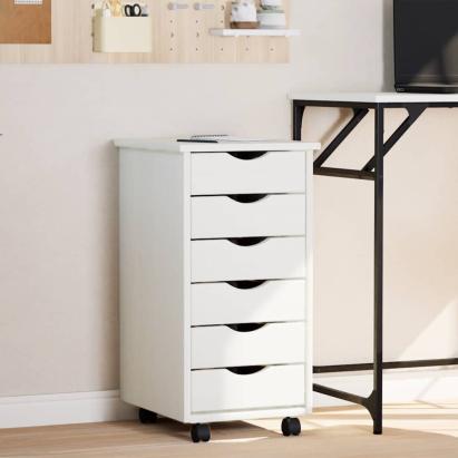 Dulap rulant cu sertare MOSS, alb, lemn masiv de pin GartenMobel Dekor