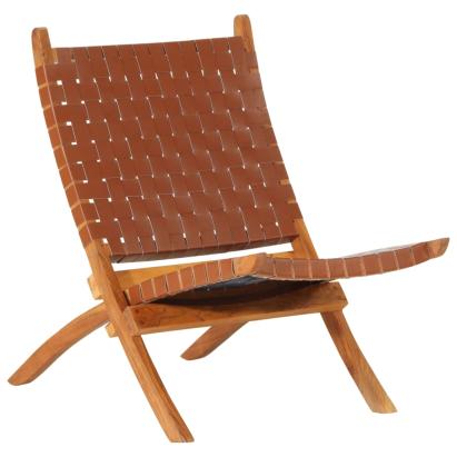 Scaun relaxant pliant, maro, piele naturală GartenMobel Dekor