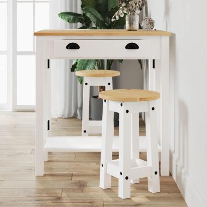 Set mobilier de bar, 3 piese, alb, lemn masiv de pin GartenMobel Dekor