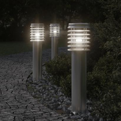 Lămpi exterioare de podea 3 buc. argintiu 60 cm oțel inoxidabil GartenMobel Dekor