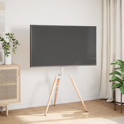 Trepied TV pentru ecran 37-65 inch, VESA 400x400 mm, 40 kg, alb cu lemn