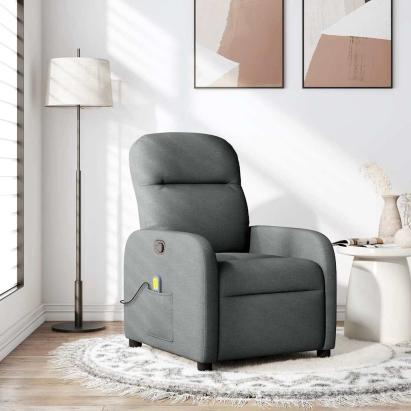 Fotoliu reclinabil cu masaj, gri închis, material textil GartenMobel Dekor