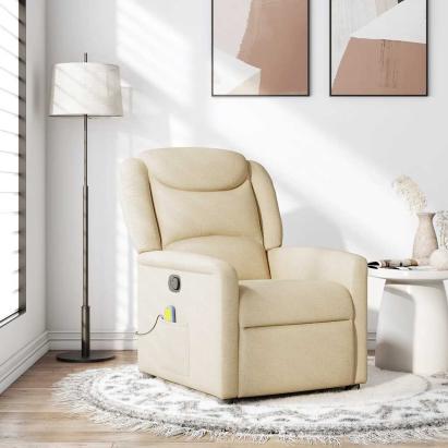 Fotoliu rabatabil de masaj, crem, material textil GartenMobel Dekor