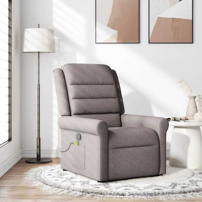 Fotoliu de masaj rabatabil, gri taupe, material textil GartenMobel Dekor