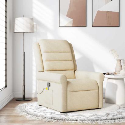 Fotoliu rabatabil de masaj, crem, material textil GartenMobel Dekor