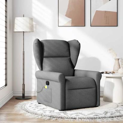 Fotoliu reclinabil cu masaj, gri închis, material textil GartenMobel Dekor