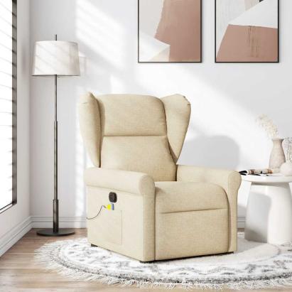 Fotoliu rabatabil de masaj, crem, material textil GartenMobel Dekor