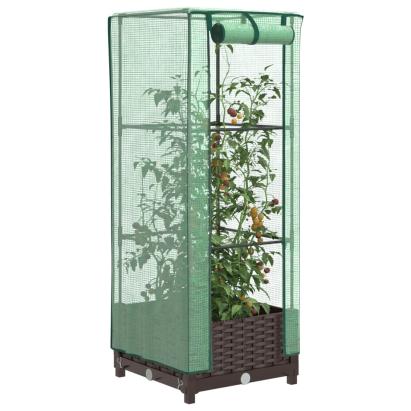 Strat înălțat cu husă de seră, aspect ratan, 40x40x123 cm GartenMobel Dekor