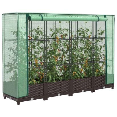 Strat înălțat cu husă de seră, aspect ratan, 160x40x123 cm GartenMobel Dekor