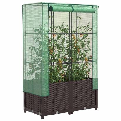 Strat înălțat cu husă de seră, aspect ratan, 80x40x138 cm GartenMobel Dekor