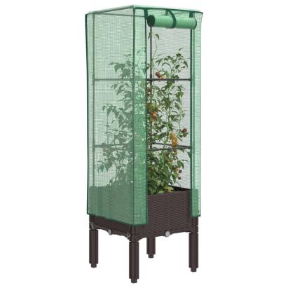 Strat înălțat cu husă de seră, aspect ratan, 40x40x140 cm GartenMobel Dekor
