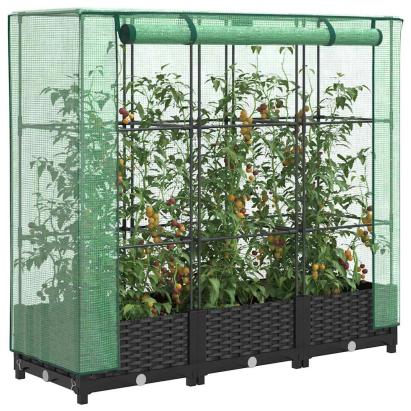 Pat de flori înălțat cu prelată de seră, aspect ratan, 120x40x123 cm GartenMobel Dekor