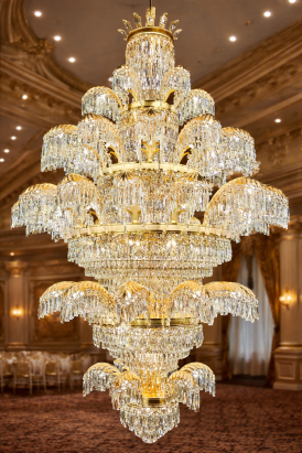 Candelabru din cristal Palace Grande, auriu lucios, 150 cm, reglabil