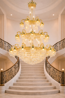 Candelabru din cristal auriu, 61xE14, Ø150 cm, înălțime 200 cm, reglabil