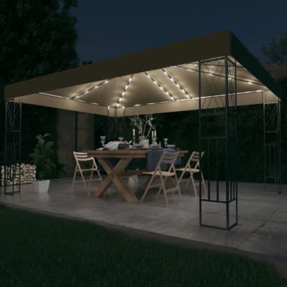 Pavilion cu șiruri de lumini LED, gri taupe, 3x4 m, țesătură GartenMobel Dekor