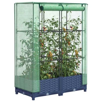 Strat înălțat cu husă de seră, aspect ratan, 80x40x123 cm GartenMobel Dekor