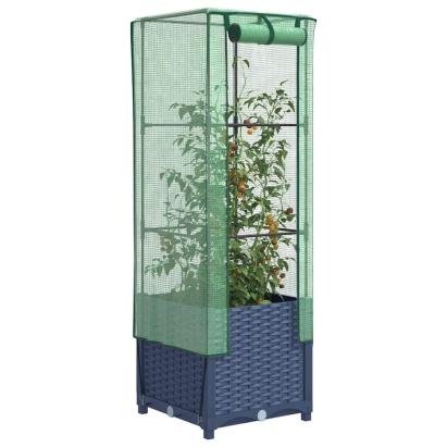 Strat înălțat cu husă de seră, aspect ratan, 40x40x139 cm GartenMobel Dekor