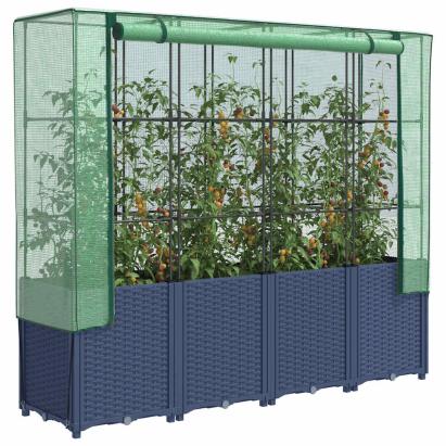 Pat de grădinărit înălțat cu prelată pentru seră, aspect ratan, 160x40x153 cm GartenMobel Dekor