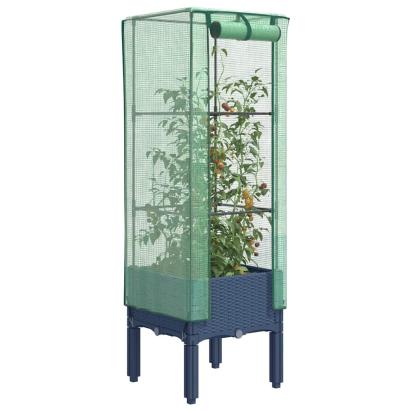 Strat înălțat cu husă de seră, aspect ratan, 40x40x140 cm GartenMobel Dekor