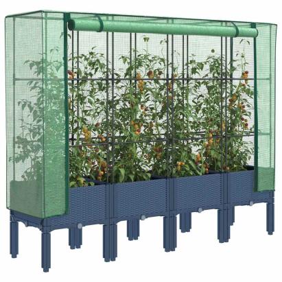 Strat înălțat cu husă de seră, aspect ratan, 160x40x140 cm GartenMobel Dekor