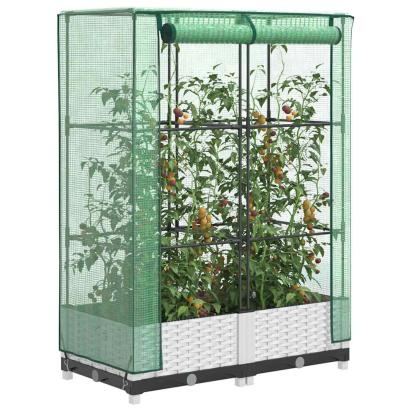 Strat înălțat cu husă de seră, aspect ratan, 80x40x123 cm GartenMobel Dekor