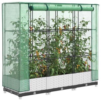 Strat înălțat cu husă de seră, aspect ratan, 120x40x123 cm GartenMobel Dekor