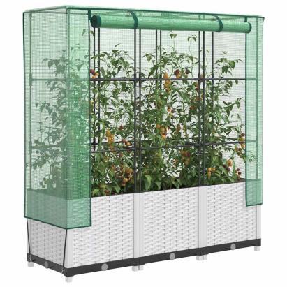 Strat înălțat cu husă de seră, aspect ratan, 120x40x138 cm GartenMobel Dekor
